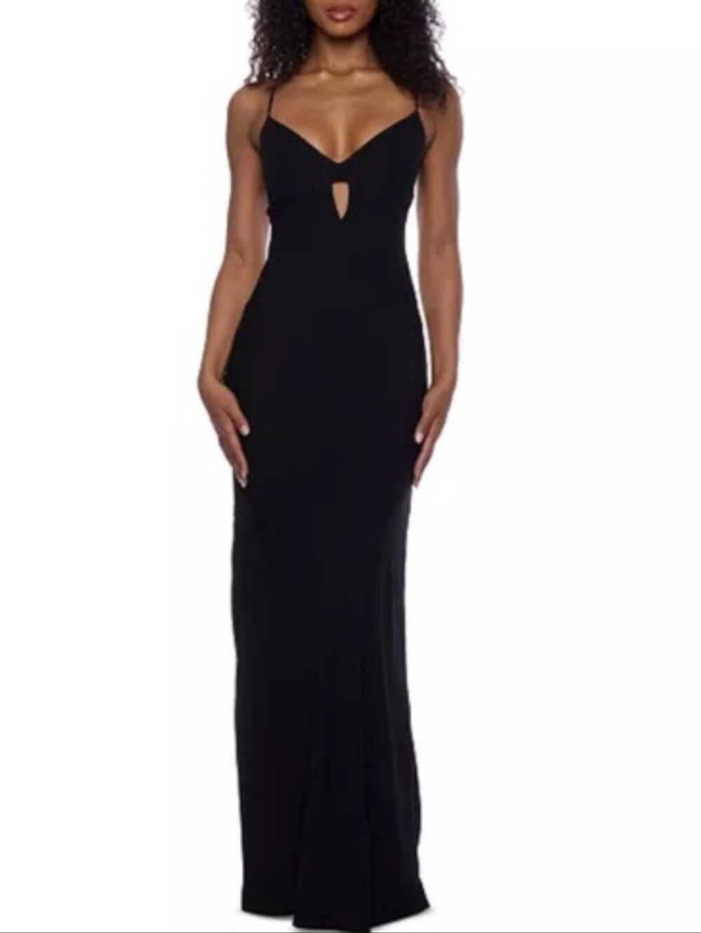 Alex&Sophia Classic Black Strappy back Maxi Dress with Front Cutout size 5/6 NWT